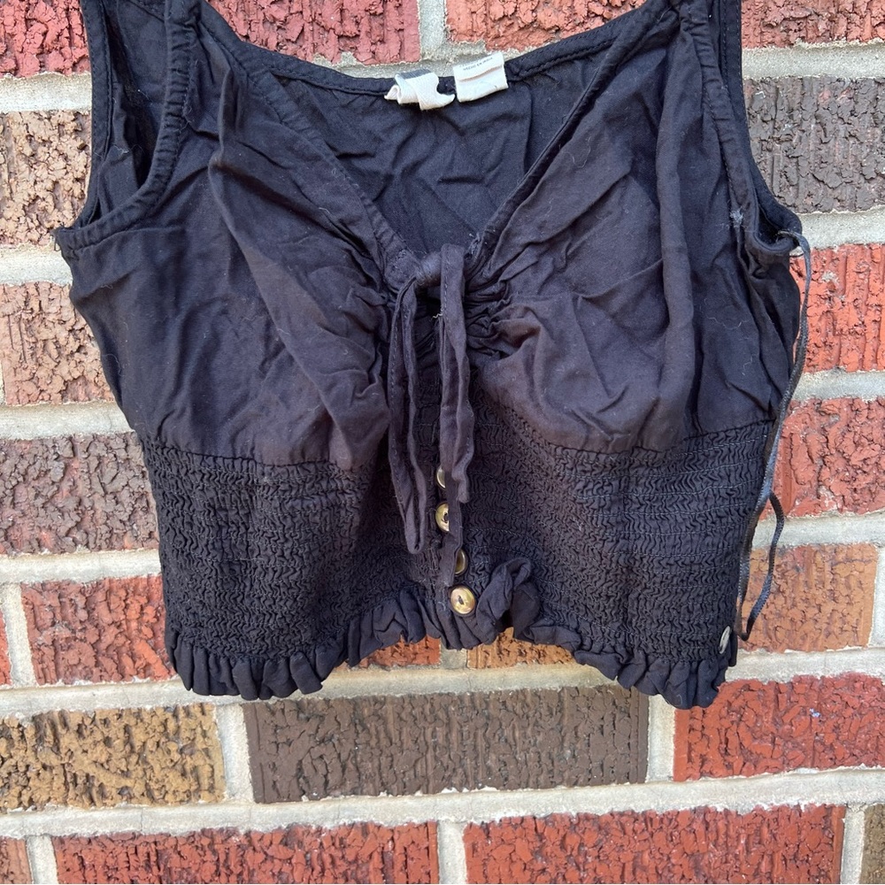 Roxy Black Ruffle Shoulder Button Front Drawstrin… - image 4